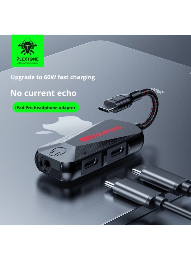Plextone GS1 Type-C 3-in-1 Gaming Audio Adapter, 60W PD Fast Charging + 3.5mm Hi-Res Sound Card, Type-C to Aux Converter with Mic Support for Android, RedMagic, Black Shark, Xiaomi, Huawei, iPhone 15/16/17 Series, iPad, MacBook, Laptops, and Other Type-C Devices - Image 3